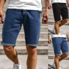 Шорты мужские летние из джинсовой ткани, повседневные спортивные штаны для фитнеса, бодибилдинга, однотонные с карманами, удобные повседневные, высокого качества
