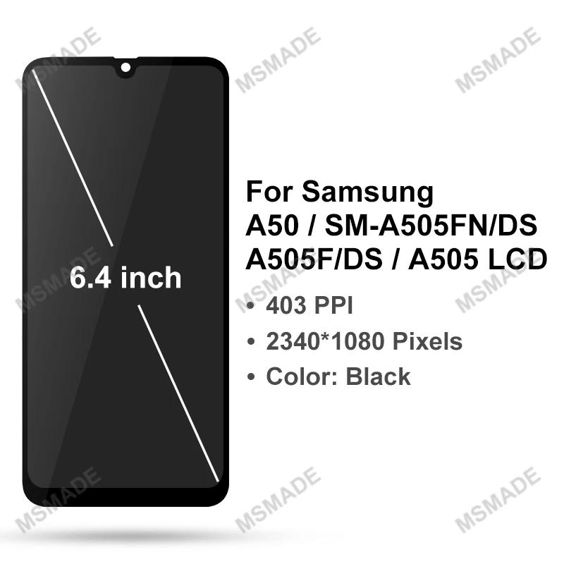 Digitalizador de Pantalla T&aacute;ctil Super AMOLED Para Samsung Galaxy, A50, SM A505FN, DS, A505F, A505, LCD, con Marco-1