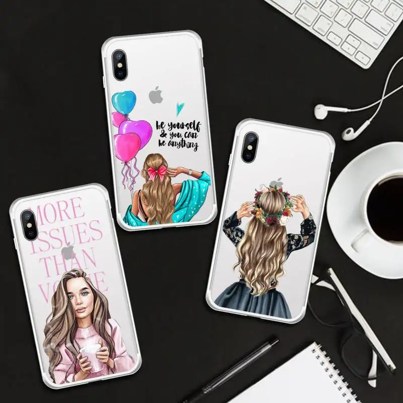 

Popular Princess fashion Girl Female Phone Case Transparent for iPhone 6 7 8 11 12 s mini pro X XS XR MAX Plus cover funda shell