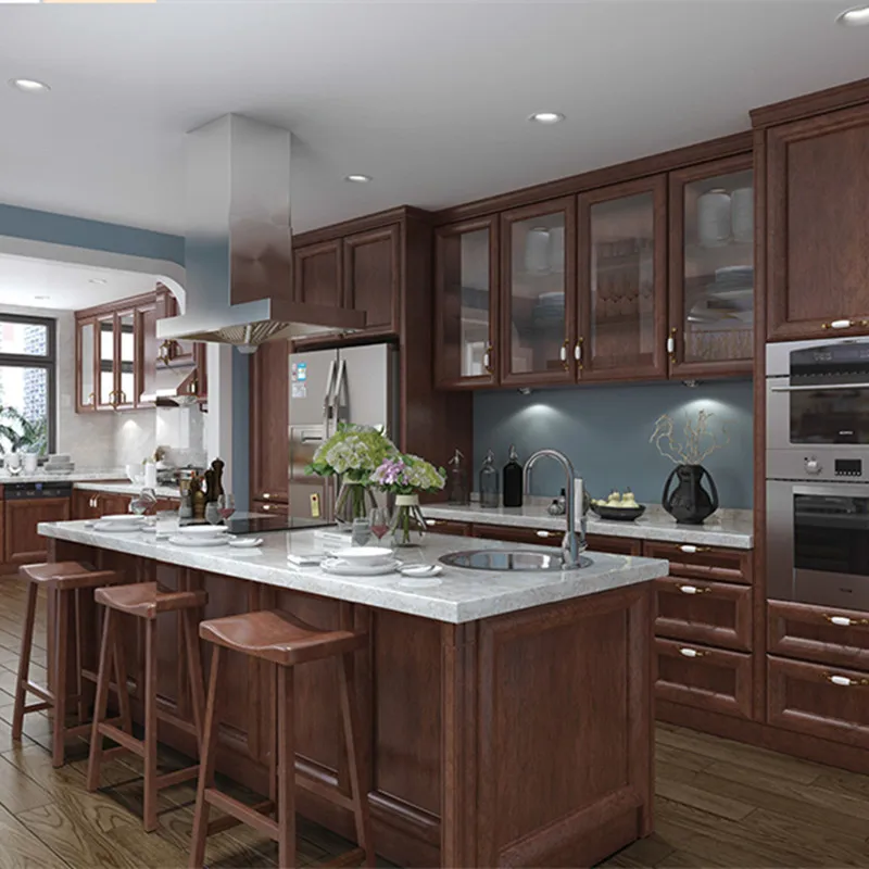 Изготовленный На Заказ кухонный шкаф из цельного дерева с столешницей|Кухонные