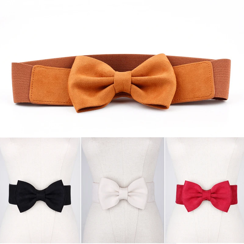 

Fashion Women Elastic Belt Bow Wide Stretch Leather Belt Designer Dress Women