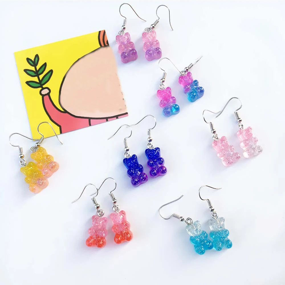 1 пара модных миниатюрных разноцветных висячих сережек гелевых мишек в виде