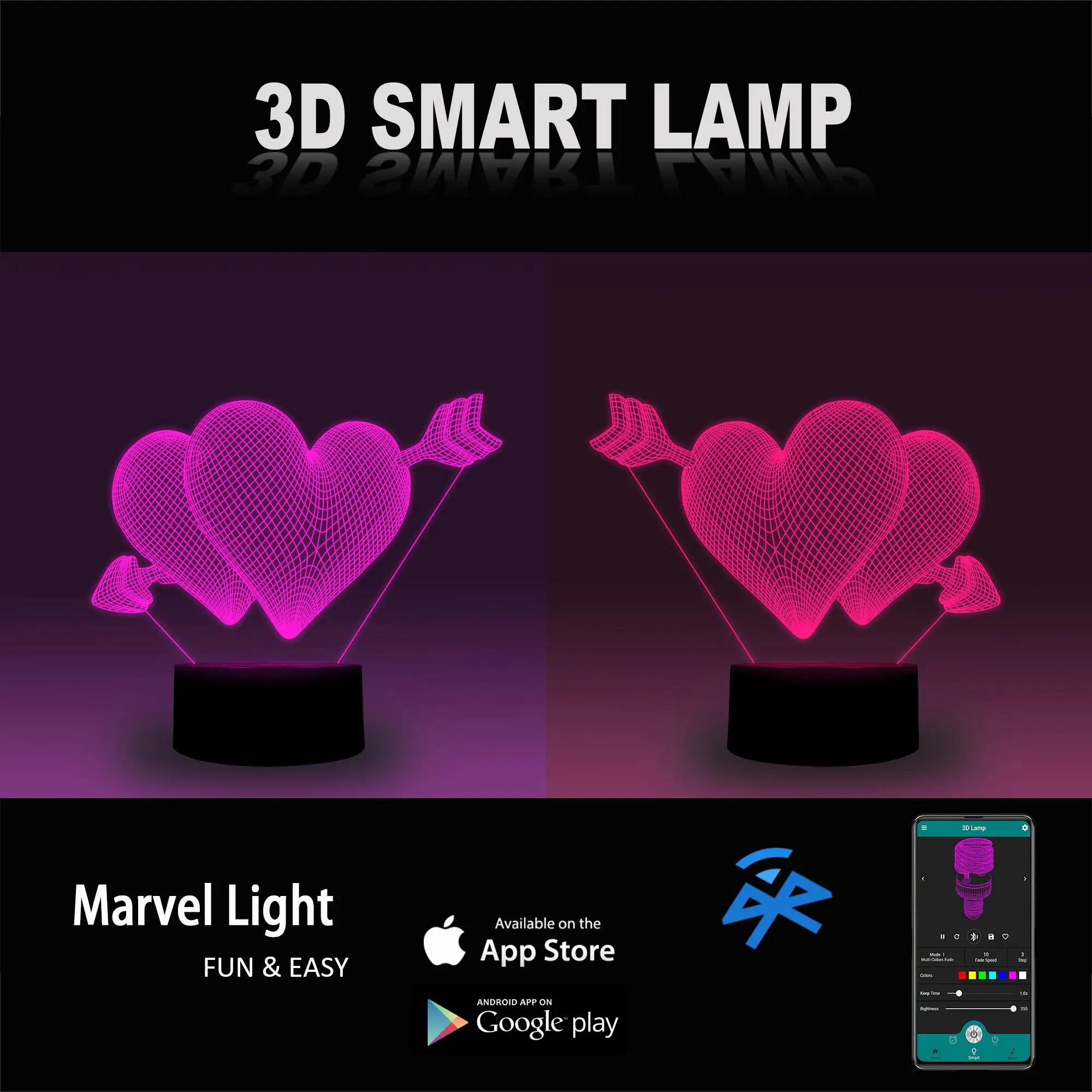 3D иллюзионная лампа в форме сердца ночсветильник с музыкой и синхронизацией