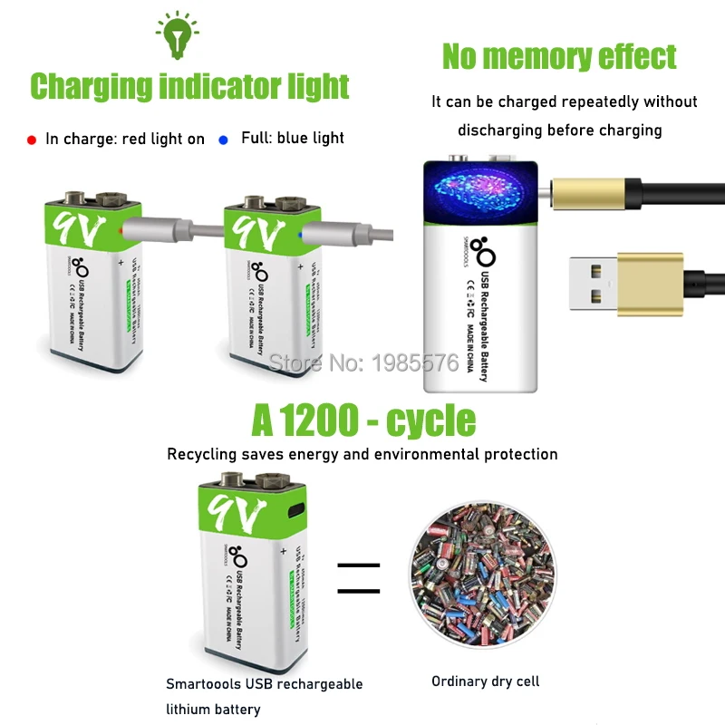 1 шт. Новинка 9 в 6F22 650 мАч USB литиевая аккумуляторная батарея В литий ионные