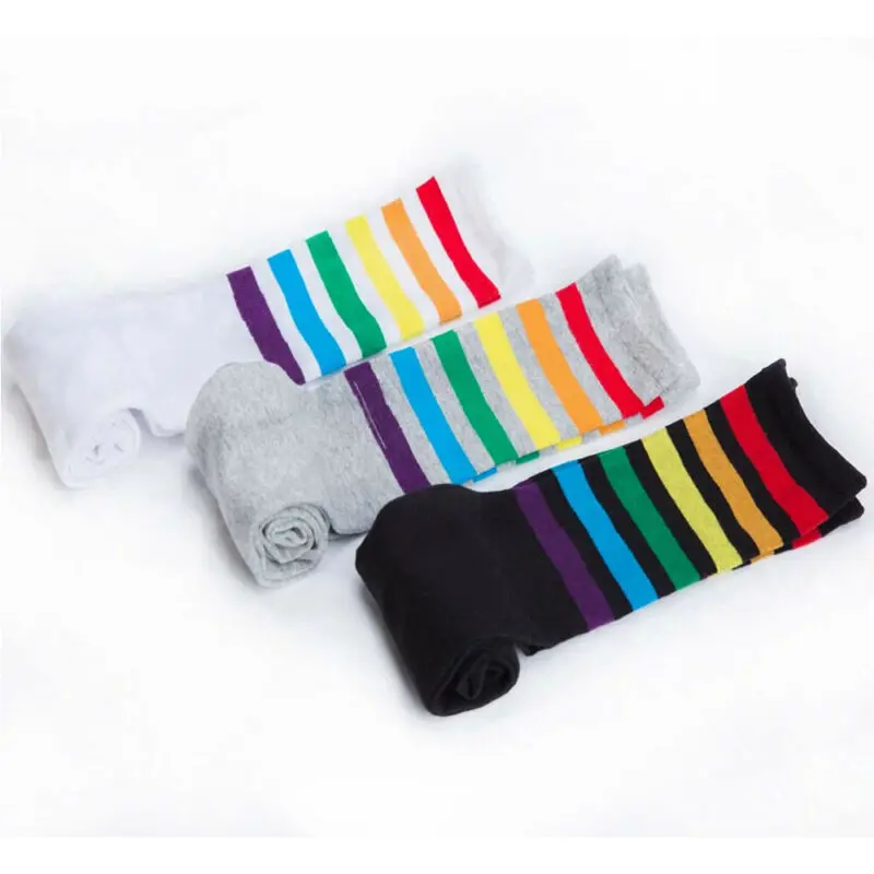 HIRIIGIN 1 пара модные женские чулки до бедра длинные вязаные полосатые радужные |