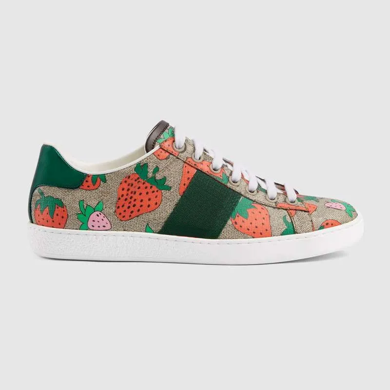 

Luxury Printed Leather Casual Shoes For Men Women Designer Low Cut Strawberry Sneakers