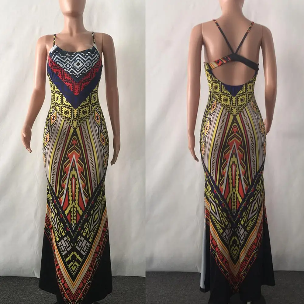 Fadzeco летнее Африканское платье для женщин Дашики без рукавов с открытой спиной