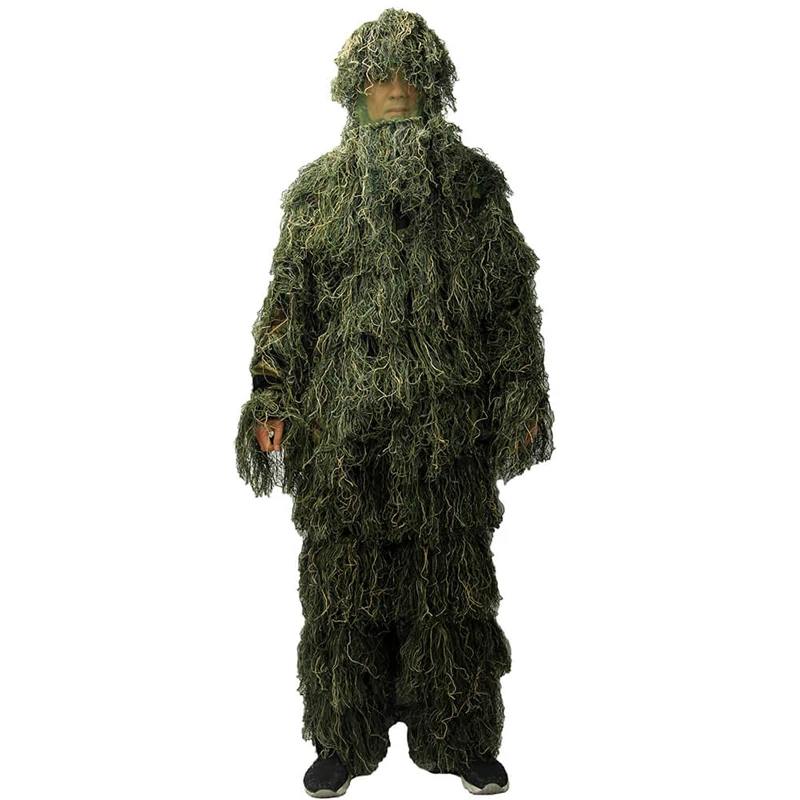 Дети Ghillie костюм PUBG охотничья одежда камуфляж военный комплект камуфляж пончо тактическая Униформа Снайпер невидимость плащ - Цвет: Jungle Green