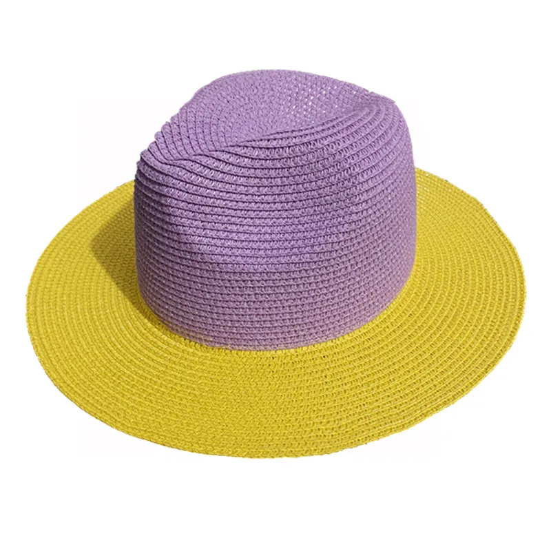 

Women Patchwork Straw Panama Hat Summer Sun Hats Black White Beach Straw Hat for Men UV Protection Cap chapeau femme 2021