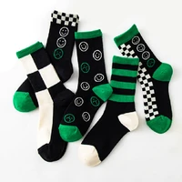 green stripes lattice cartoon pattern women cotton cute socks lolita winter warm kawaii short socks checkerboard sweet female