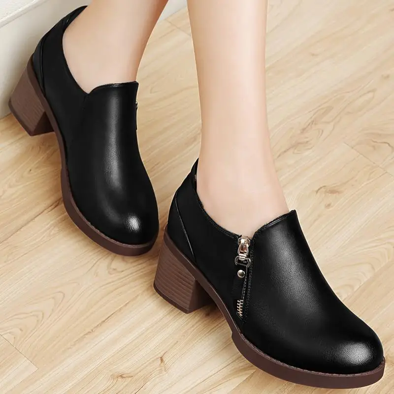 

Туфли на толстом каблуке женские, однотонные модные Универсальные туфли на среднем каблуке, в Корейском стиле, осень 2020