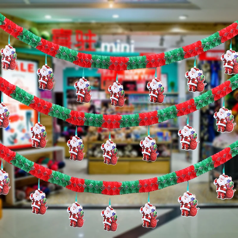 

Hot Selling Christmas Decorations Christmas Snowman Elderly Elk Pull Flag Spiral Ornament Set Holiday Party Decoration