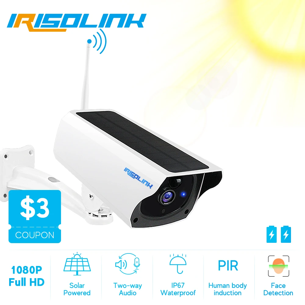 

Irisolink IP камера 1080P Солнечная Wifi камера безопасности беспроводная наружная IP67 перезаряжаемая батарея PIR камера видеонаблюдения Аудио