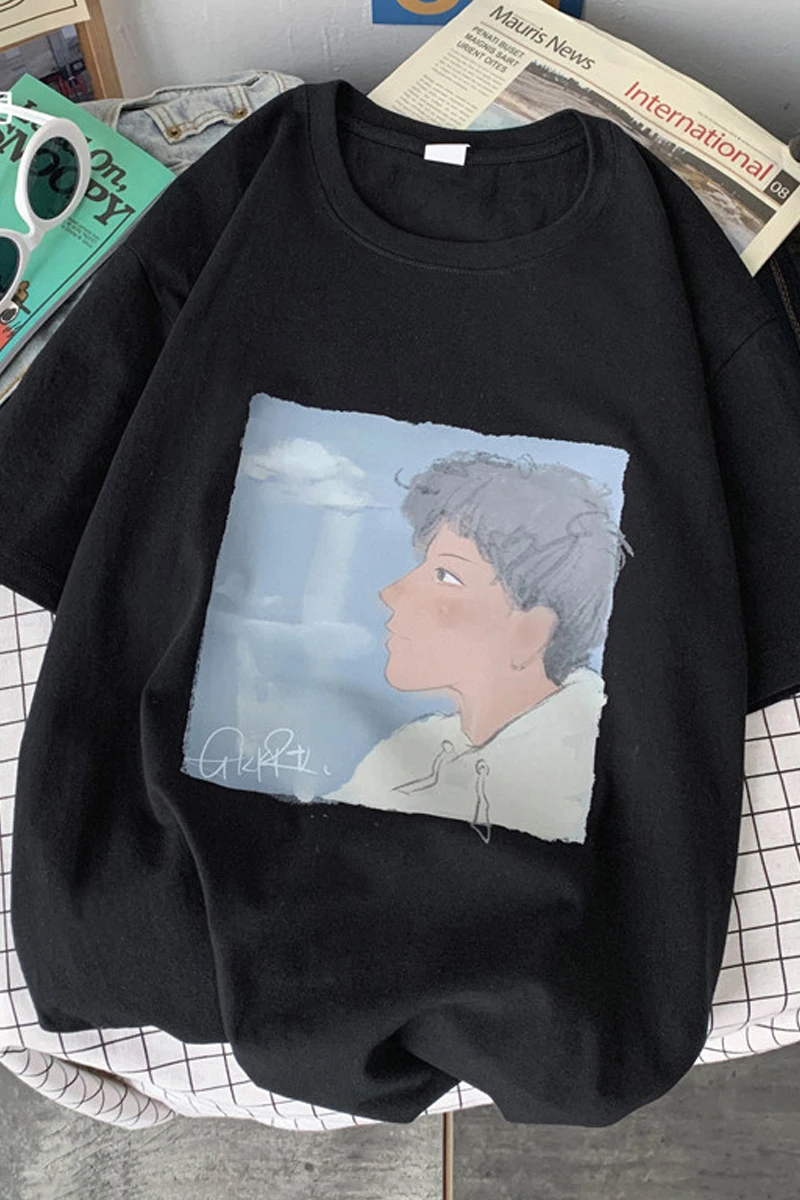 

Short-Sleeved Men's Fashion Brand Summer Clothes All-Matching Ins Trendy Loose round Neck Print T-shirt