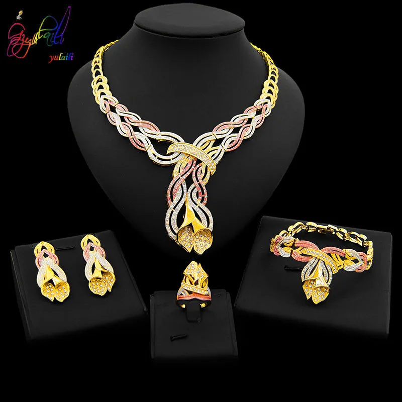 Yulaili новейший дизайн Дубай золотые Ювелирные наборы для женщин очаровательные