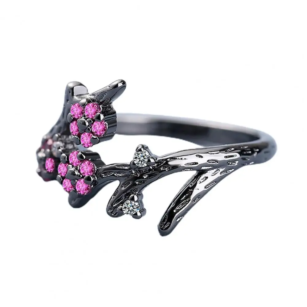 Регулируемое кольцо открытый конец медный Цветущий цветок сливы стразы для