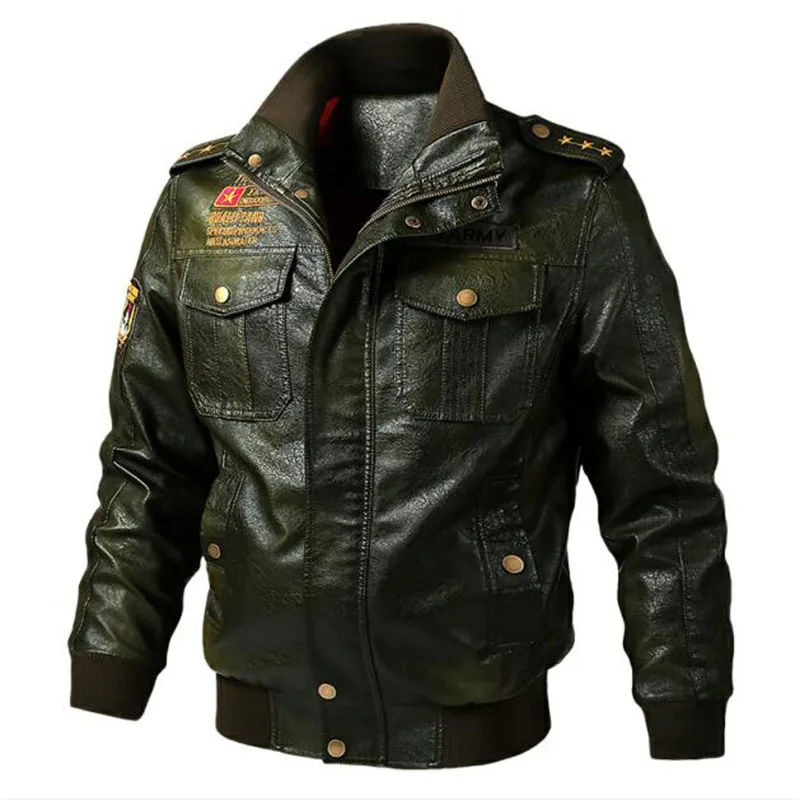 Новинка куртка из искусственной кожи мужская мода вышивка военный Бомбер пилот
