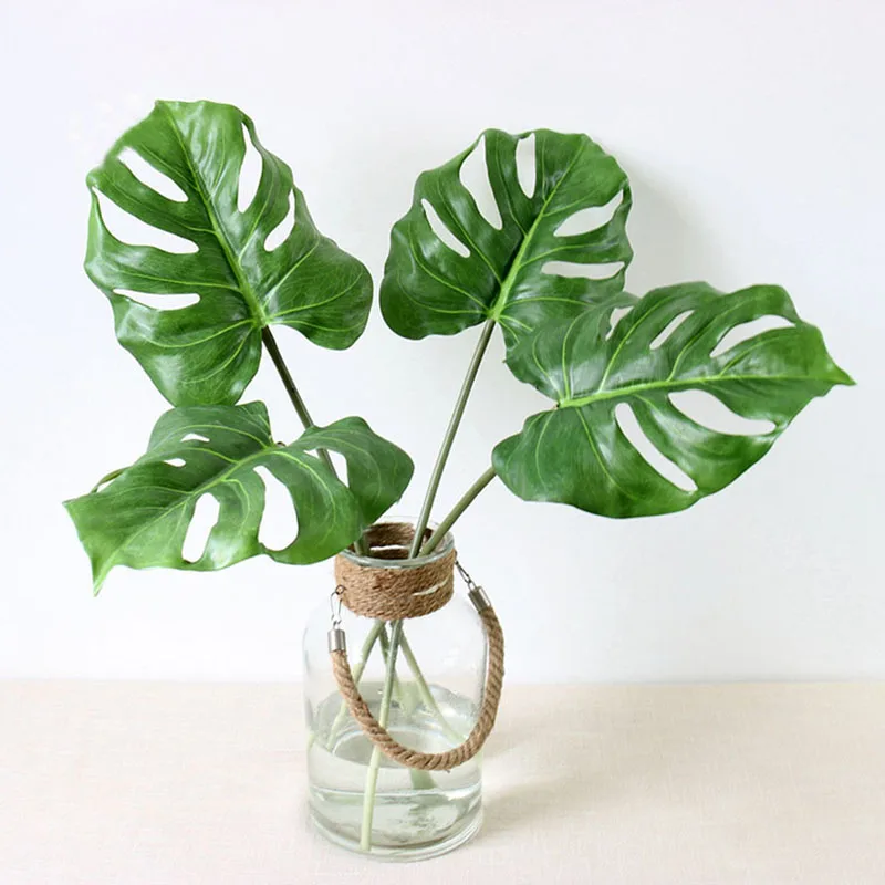 Пластиковые искусственные большие листья пальмы с покрытием монстеры на ощупь