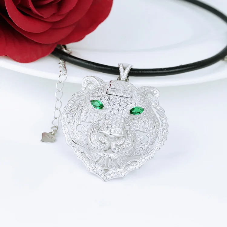 925 пробы серебро Циркон Подвеска &quotПантера&quot &amp ожерелье нержавеющая сталь с
