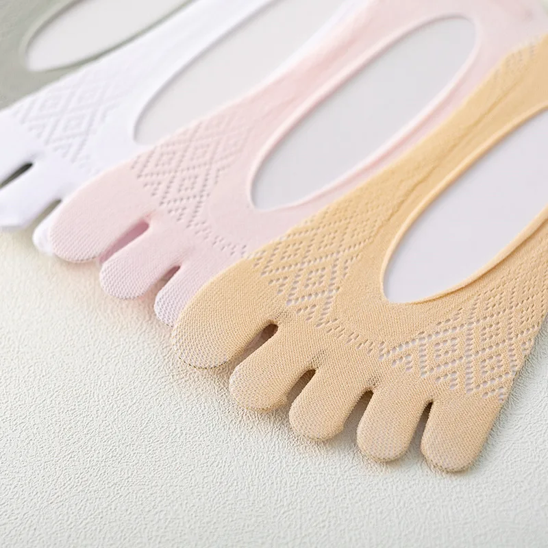 

New Thin Casual Five-finger Summer Sexy Cotton Boat Silicone Invisible No Show Sock Non-slip Women Short Low Slippers Mesh Socks