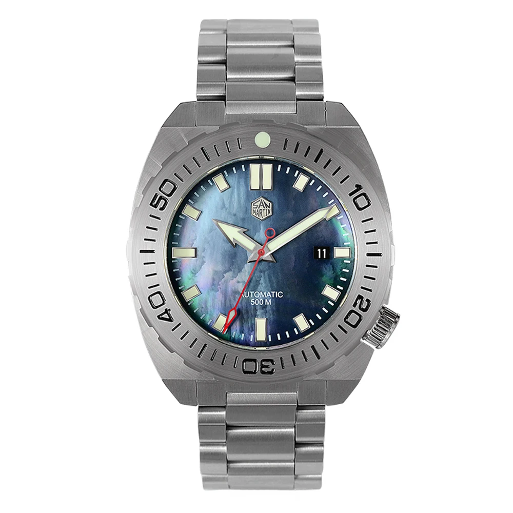 MOP Blue PT5000 San Martin Diver часы Мужские механические часы Автоматические сапфировые водонепроницаемые 500 м светящиеся из нержавеющей стали Ограниченная серия - Цвет: MOP Blue PT5000