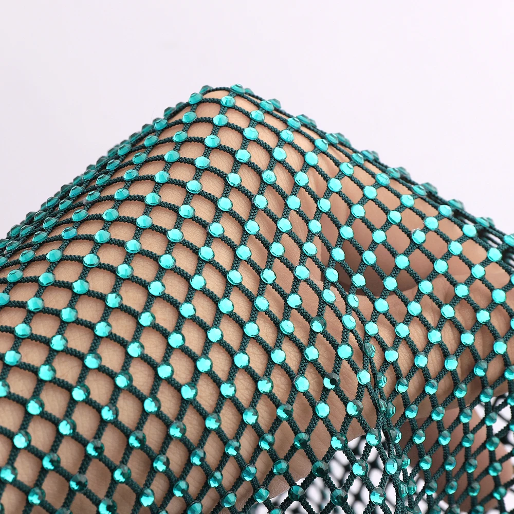 

Blue Zircon Rhinestones Mesh Fabric Sewing Elastic Trim