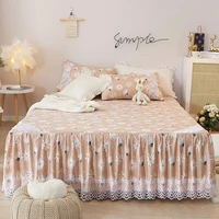 pastoral style bed skirt sheet lace decor microfiber girls bed cover mattress protect cover small chrysanthemum print bed sheet