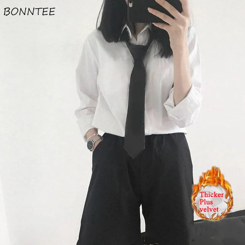 Женская теплая рубашка в японском стиле однотонная простая кавайная блузка из