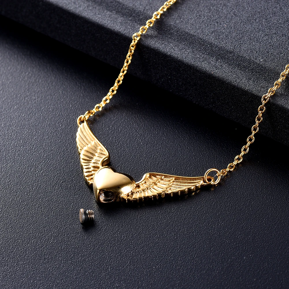 

IJD11730 Eagle Wing Love Heart Stainless Steel Cremation Memorial Urn souvenir Pendant Ashes Keepsake Necklace Jewelry