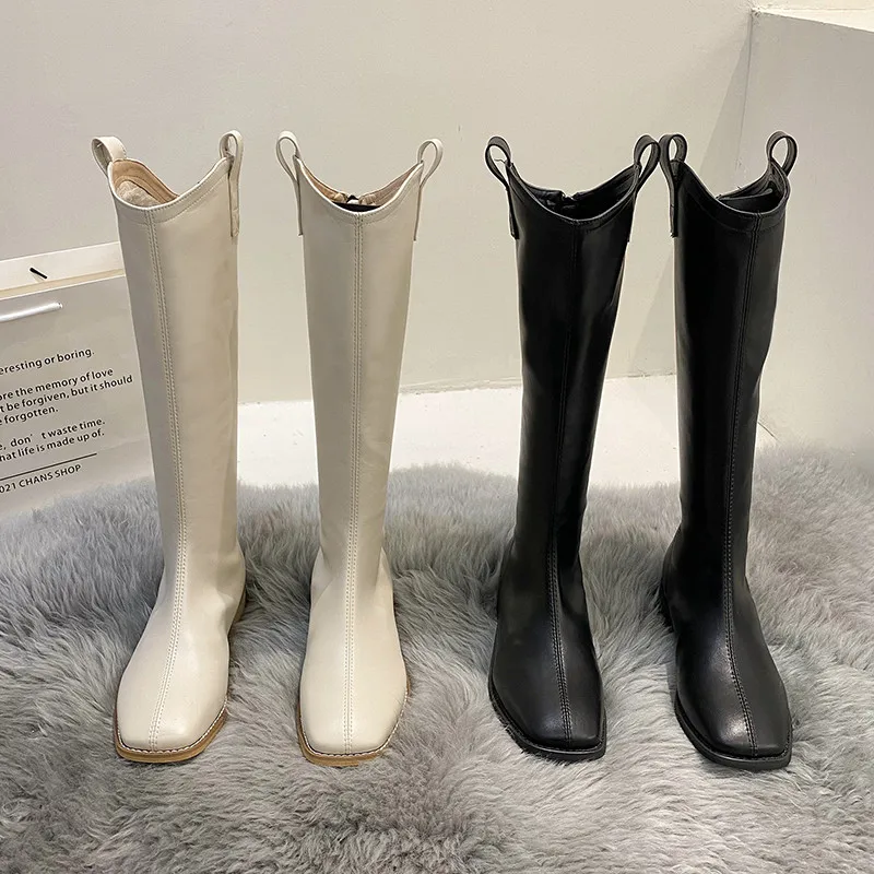 

Женские сапоги выше колена, черные сапоги с круглым носком, на высоком каблуке, для осени и зимы, 2021