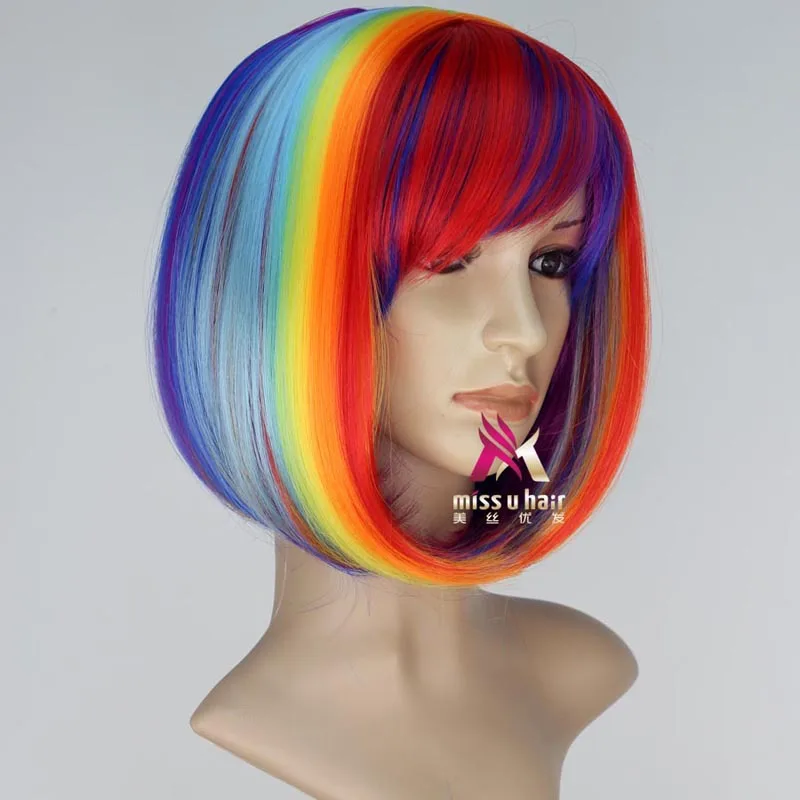 Парики для косплея женщин костюмы на Хэллоуин цвет черный/белый Радужный Боб