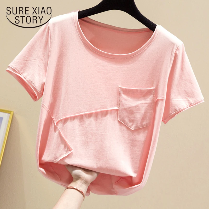 

2021 Однотонный пуловер с коротким рукавом, рубашка, женские топы, летняя одежда в Корейском стиле, винтажная свободная Хлопковая женская блузка, блузы 9480