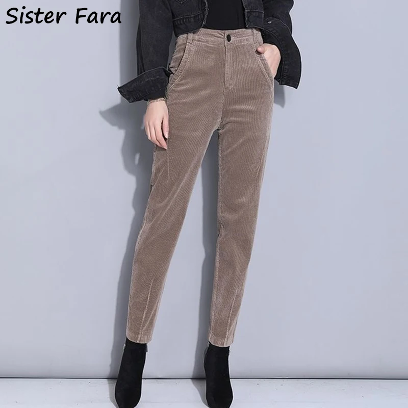 

Sister Fara 2022 Autumn Winter Corduroy Pencil Pants Women High Waist 2XL Thicken Warm Trousers Female Harem Pants