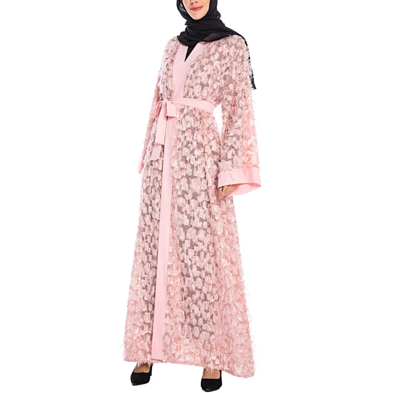 MISSJOY fashion 2019 Abaya Muslim Women Dress Elegant Kimono Tassel Loose Kaftan Dubai Cardigan Pure Color Islamic Clothing Arab |