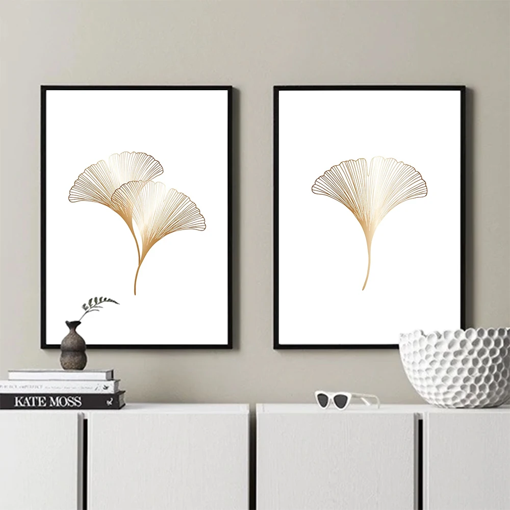 

Abstract Plant Poster Luxurious Golden Ginkgo Leaves Canvas Painting Nordic Wall Art Prints Home Living Room Wall Decor Picture