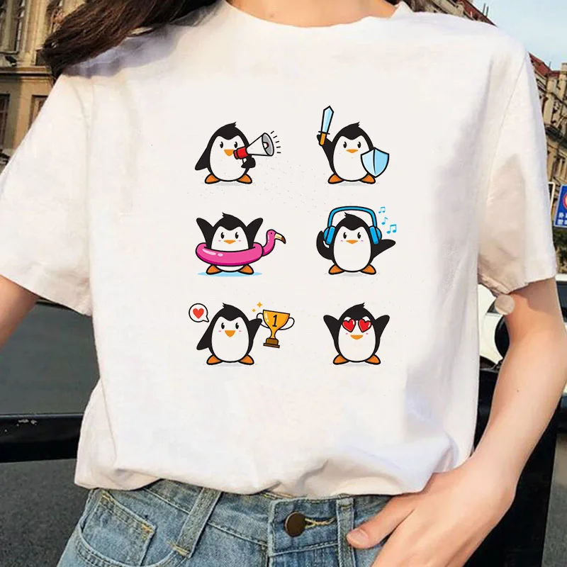 

PENGUIN T Shirt Summer Funny Tee Shirt for Women 90s Harajuku Kawaii T-shirt O-Neck Short Sleeves Graphic Cute Cartoon Tshirt