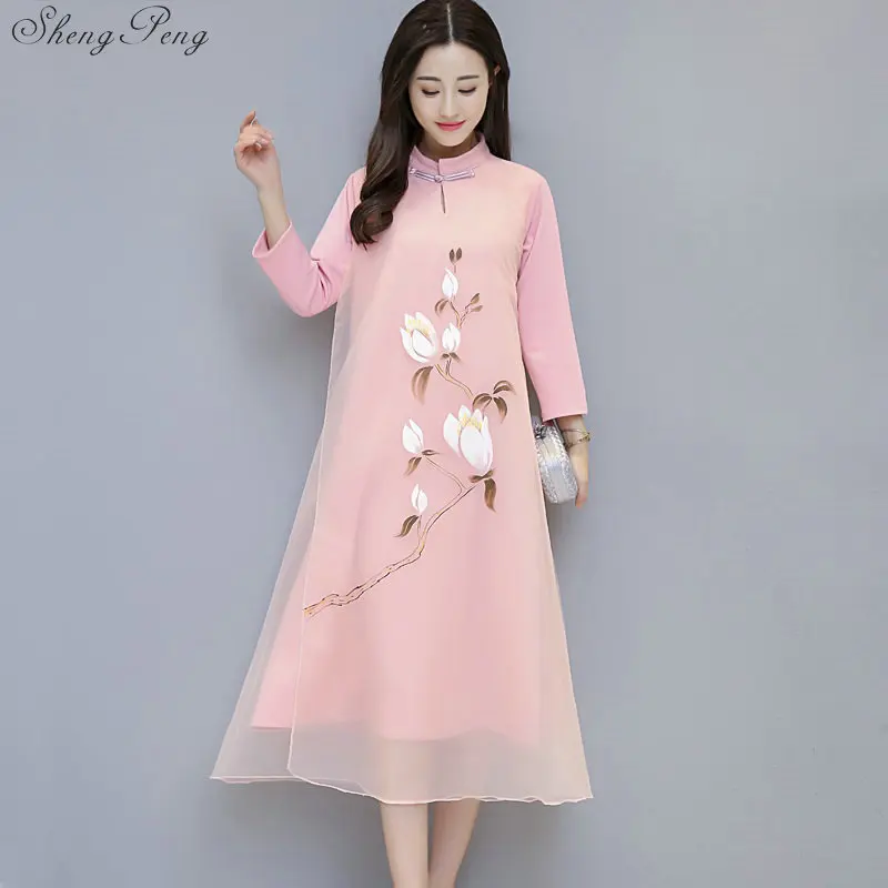 

2019 элегантное китайское платье qipao женское вечервечерние платье Восточное винтажное женское Ципао Улучшенная вышивка платье Ципао с разре...