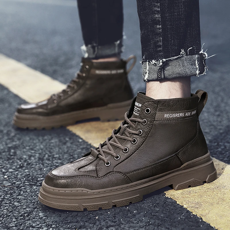 

Autumn 2021 Men Leather Sneakers Brand Fashion Martin Boots Comfortable Man Cowboy Boots Rubber Motorcycle Boots Men