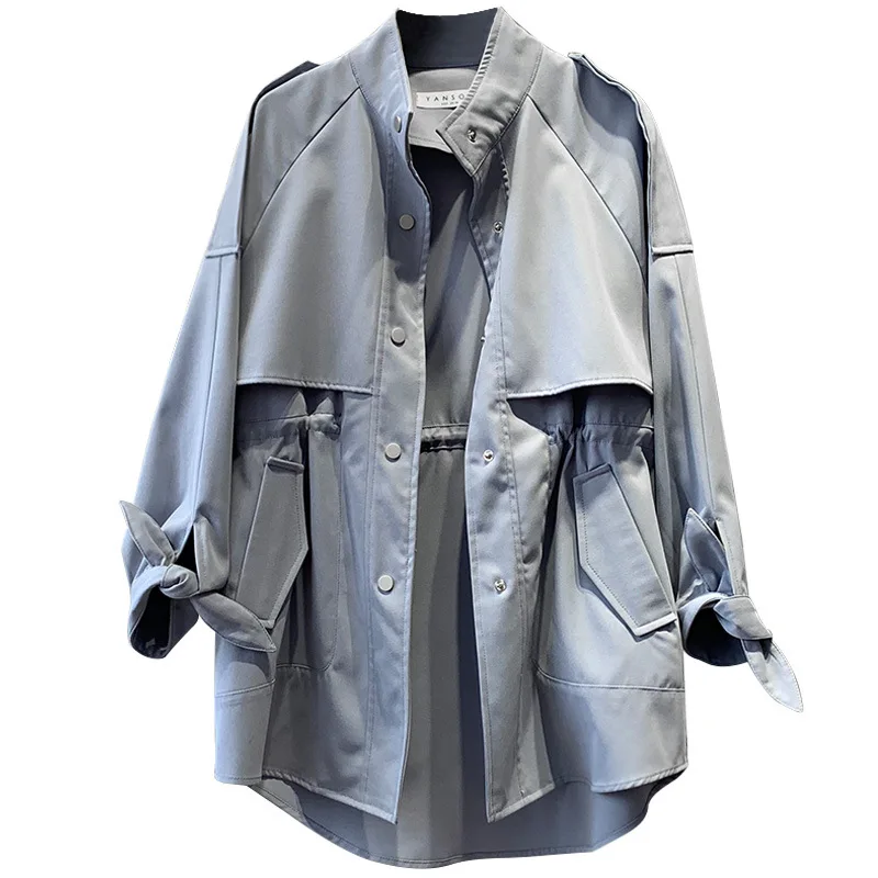 

Yeeloca Casual Windbreaker Female Full Sleeve Mid-length Mandarin Collar Straight Cardigan Autumn Women Korean Loose Slim Coat