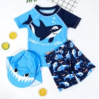0 10 years baby boys swimwear shark cartoon 2 piece infant boys swimsuit with cap costume toddler kids children bathing suits