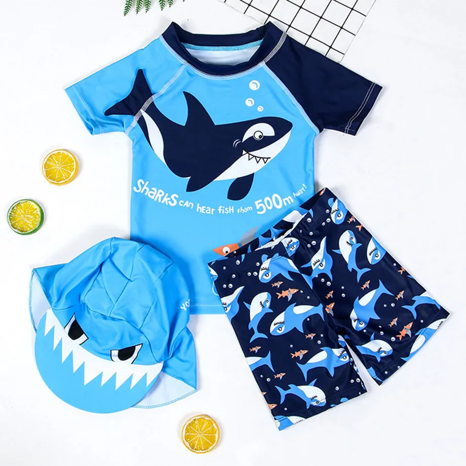 Купальник для мальчиков из 2 предметов с мультяшной акулой шапочкой От 0 до 10 лет |