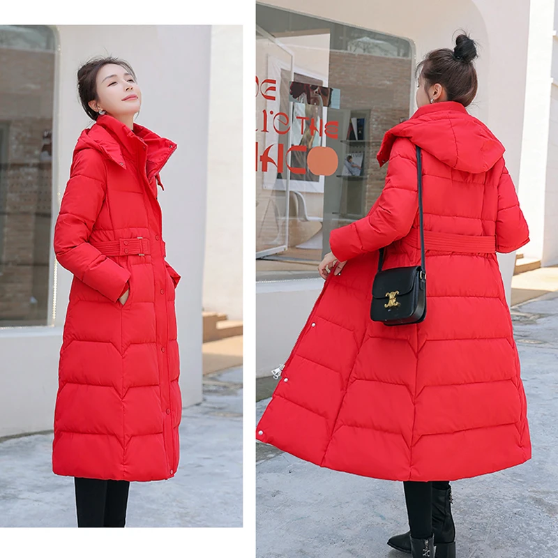 2021 New Winter Slim-Fit Cotton jacket Fashion Long Down Padded Coat Women's  Belt Thick Padded Jacket Ladys Parka Clothes s1275 enlarge