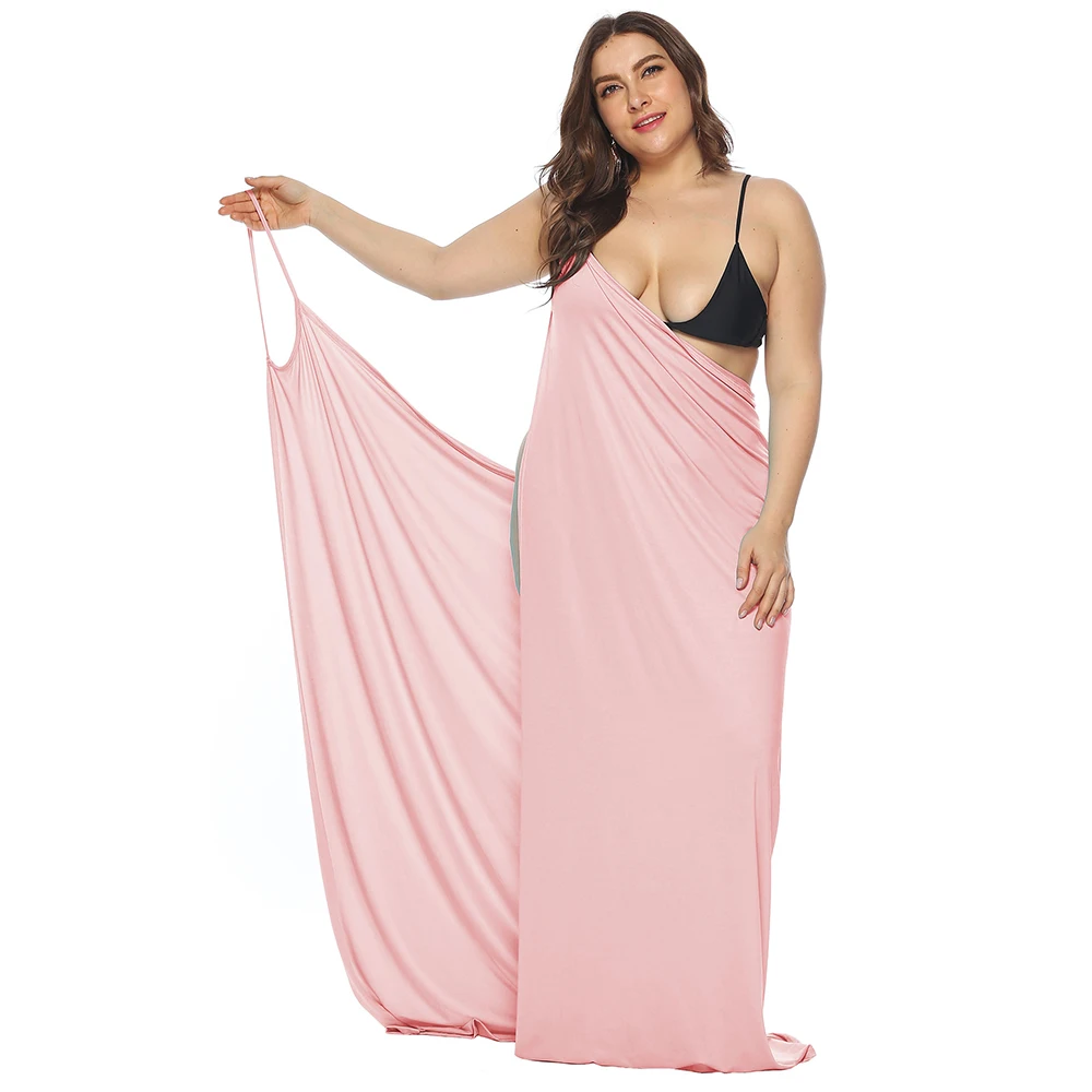 Пляжное платье накидка размера плюс XL ~ 3XL с глубоким v образным вырезом без