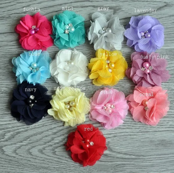 S Vintage Tulle Chiffon Artificial Fabric Flower With Bing Rhinestone Buttons For Children Hair Accessories