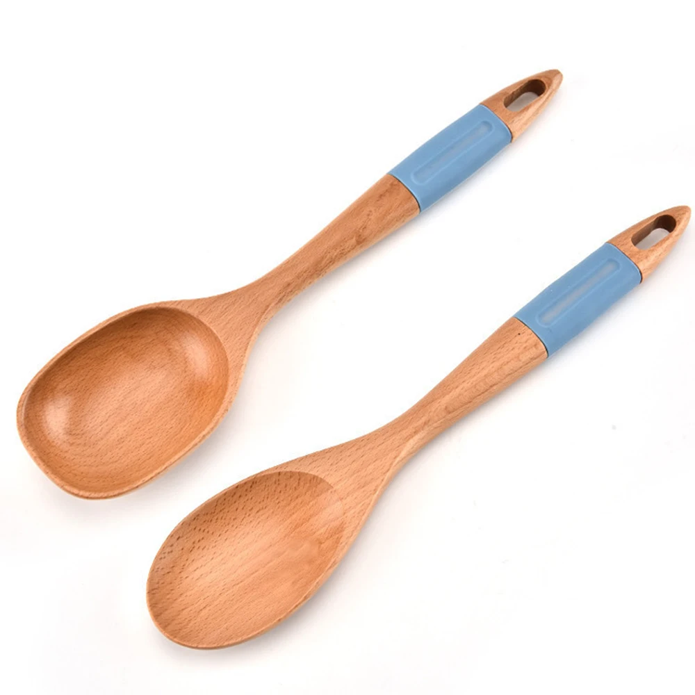 

Solid wood Cooking Utensils Set Non-Stick Spatula Cooking Silicone Non-Slip handle Shovel Doesn't Hurt Pot Kitchen Accessories