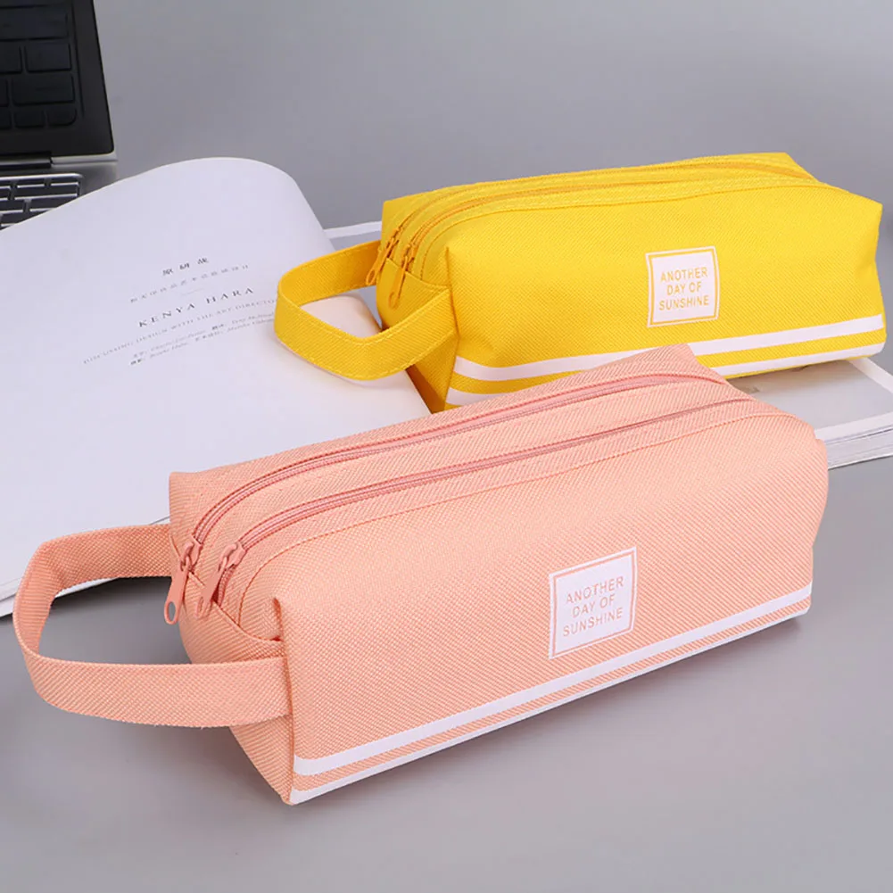 Портативный двойной Слои дизайн большой Ёмкость молнии мешок ручки Пенал из