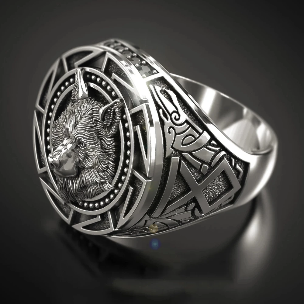 

New Vintage Viking Warrior Wolf Head Men's Ring Steampunk Celtic Wolf Totem Club Gift Carved Animal Ring