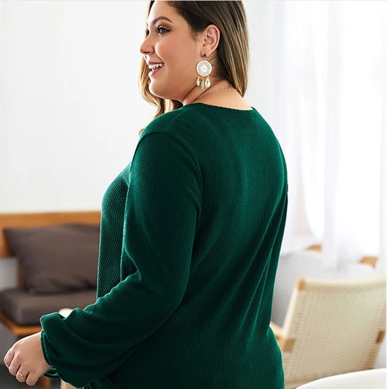 Вязаный свитер для девушек Вязанный с v-образным вырезом длинный рукав