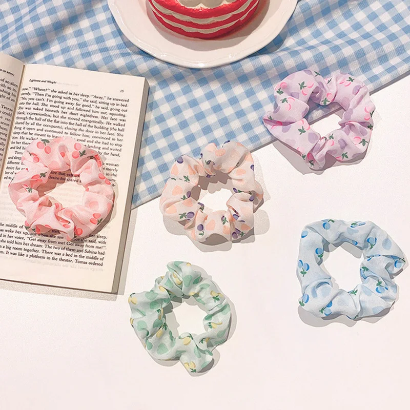 

2021 Scrunchies Summer Hair Accessories Fruit Hair Band Hair Ring Elastic Hair Tie Rope Ponytail Holder Gift For Girl Women
