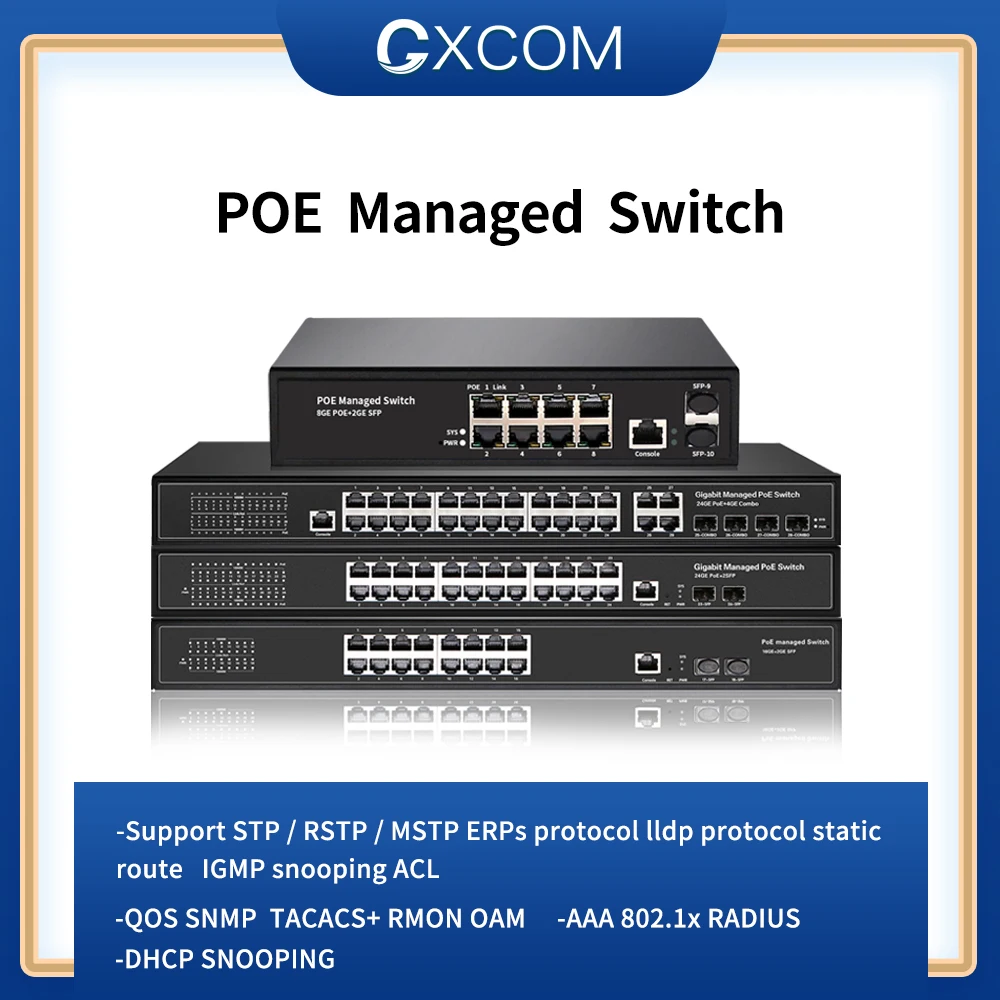 Управляемый коммутатор с 8 портами Full Gigabit POE 2 слотами SFP поддержкой vlan/ RSTP/SNMP
